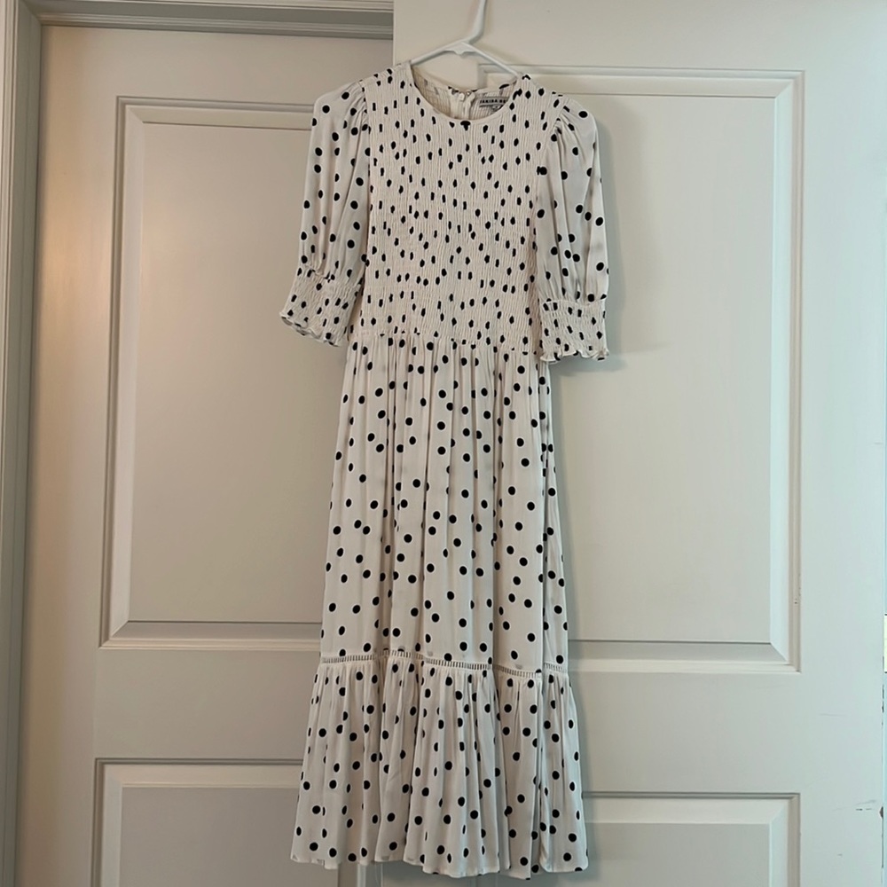 Yakira Bella smocked polka dot midi dress